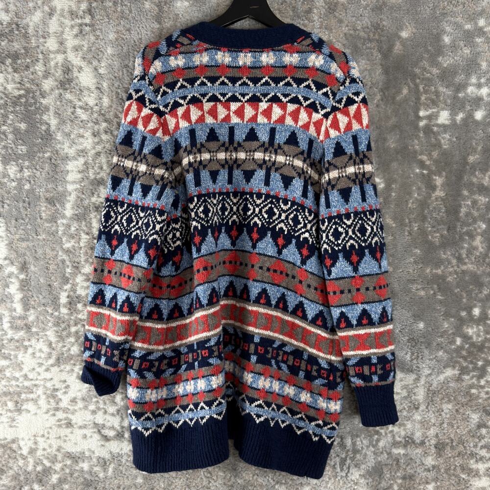 LL Bean Petite Size LP Boho Open Front Cardigan Sweater Colorful Chunky Knit - Picture 4 of 9